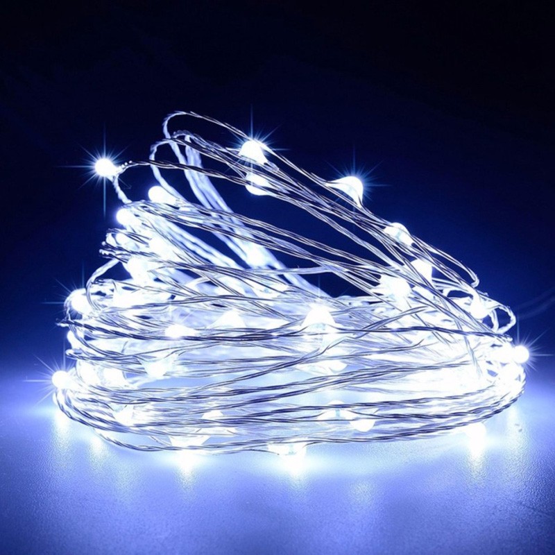 LED Μπαταρίας Διάφανα Ψυχρό Λευκό Σε Σύρμα 3m